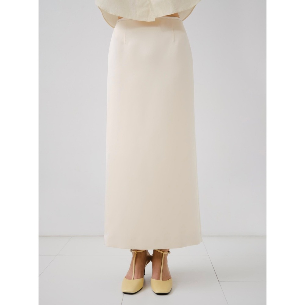 Zara Womens Satin Effect Slit Oyster White Maxi Skirt Size XS